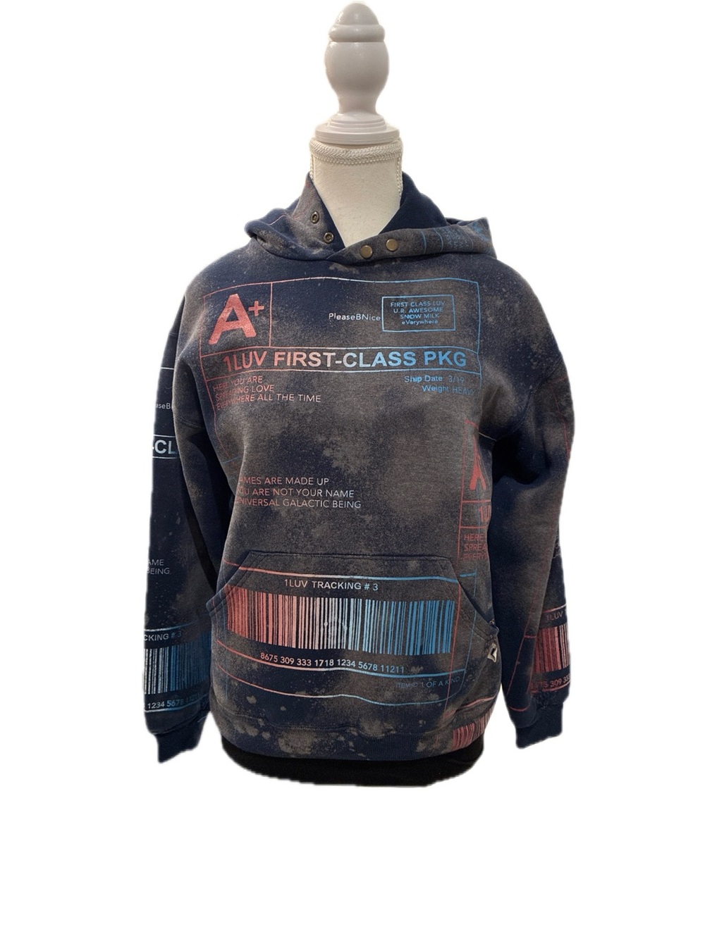 Russell Athletic Navy Hoodie with Graphic Postal Accents Size X Small